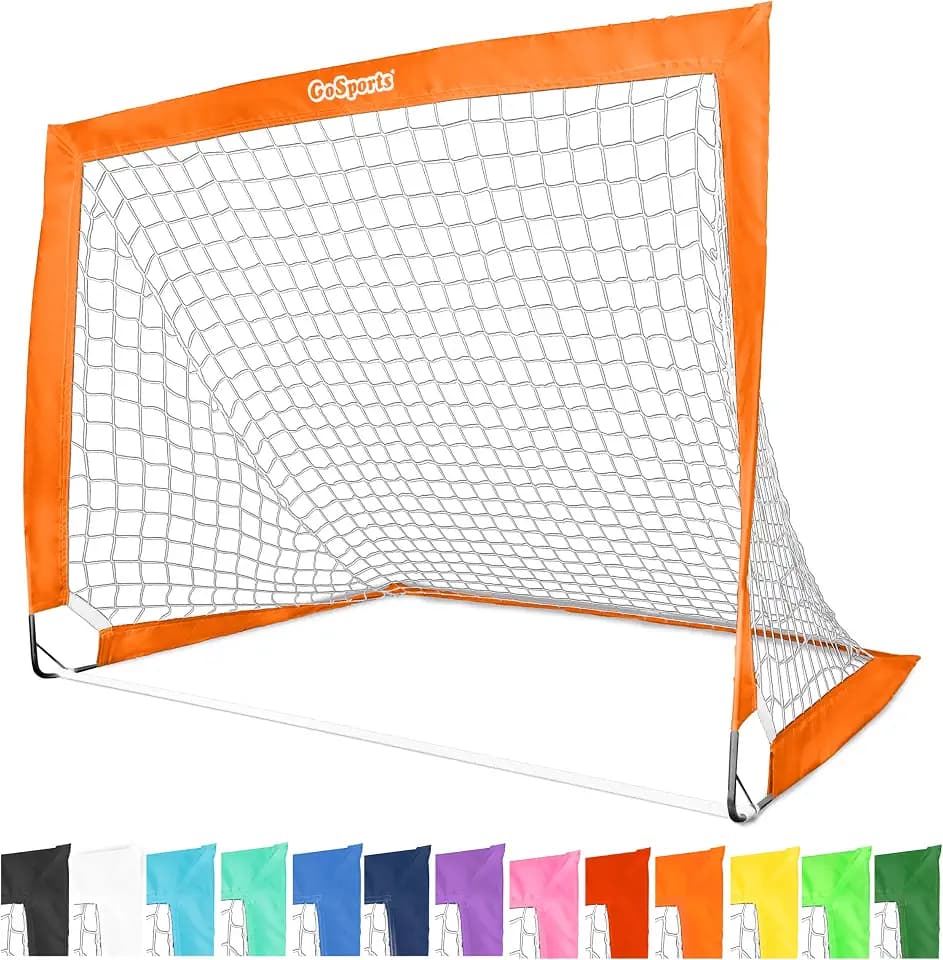 GoSports Portable Soccer Goals for Kids - 13 Color Options - Choose 4 x 3 ft or 6 x 4 ft - Team Tone Pop Up Nets for Backyard