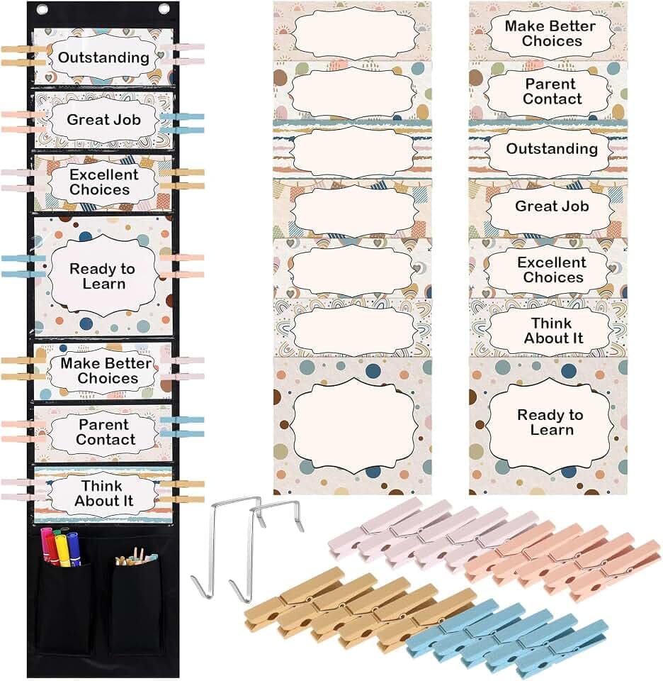 57 Pcs Student Behavior Clip Chart, Classroom Behavior Management, Boho