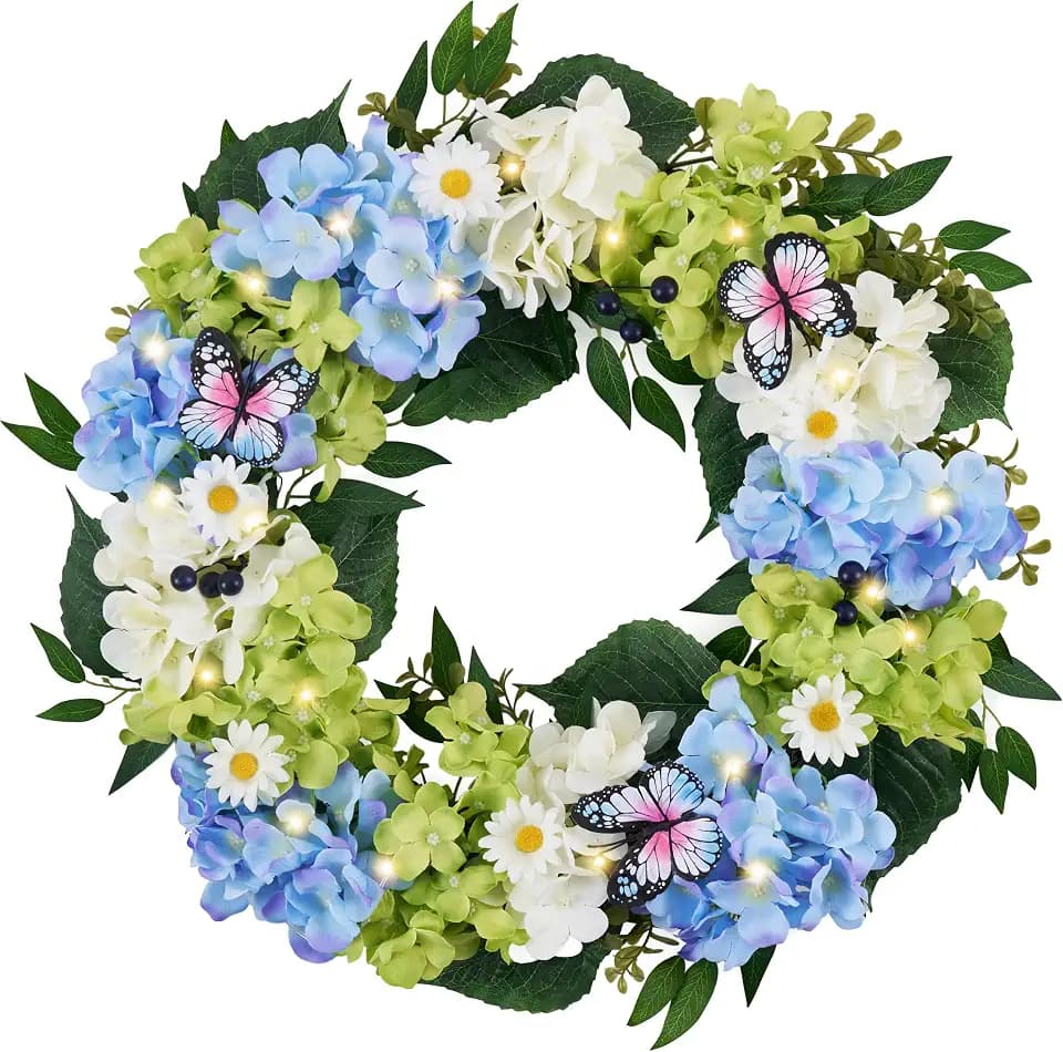 Valery Madelyn 24" Hydrangeas Spring Summer Wreaths for Front Door