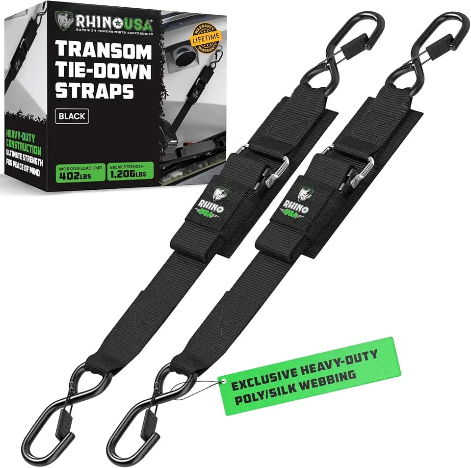 Rhino USA Boat Transom Straps (2-Pack) - Trailer Tie Downs for Boats