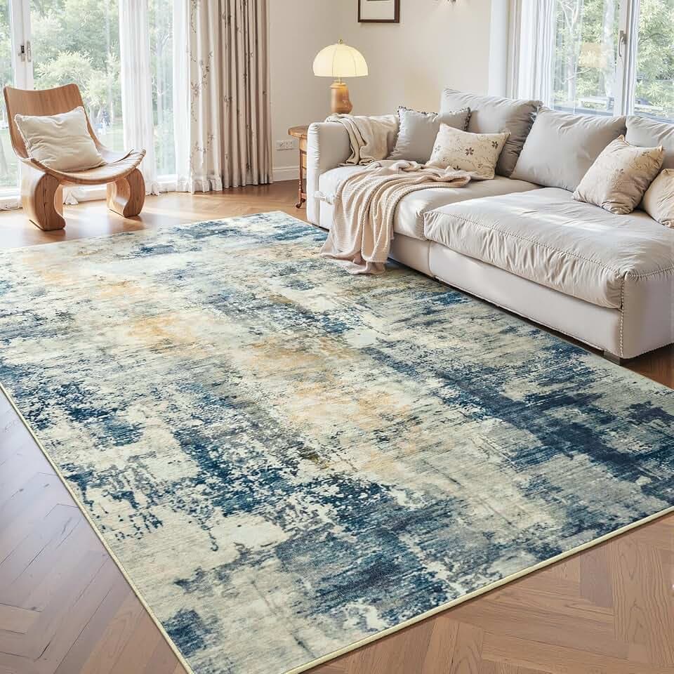 Beraliy Washable 4x6 Abstract Area Rugs for Living Room Bedroom, Blue