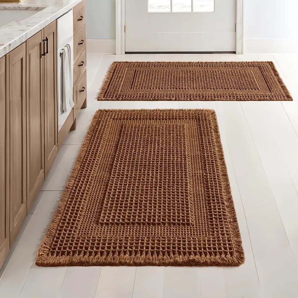 MIULEE Set of 2 Waffle Bathroom Rugs Caramel Boho Bath Mat 18x30 in