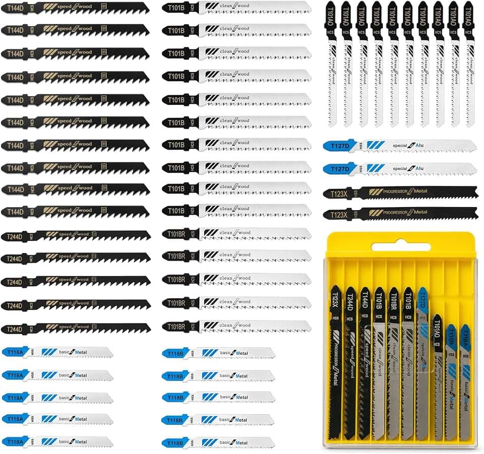54 Piece T-Shank Jigsaw Blades Set for Wood, Metal and Plastic