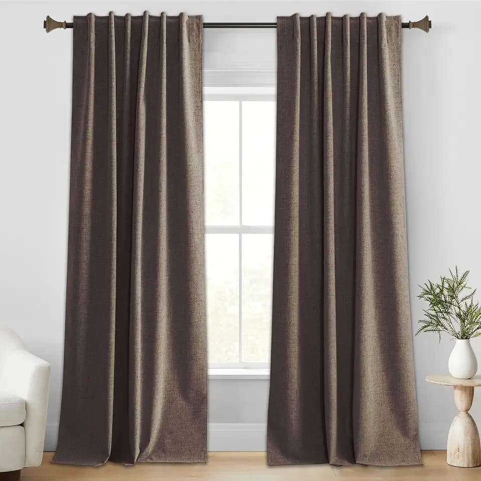 StangH 100% Blackout Brown Linen Curtains 108 Inch 2 Panels
