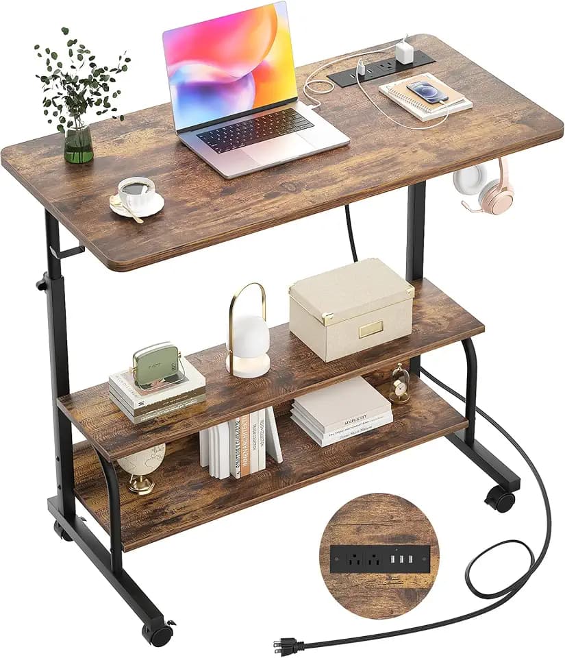 Armocity 32" Rolling Standing Desk with Charging Station for Couch Bed