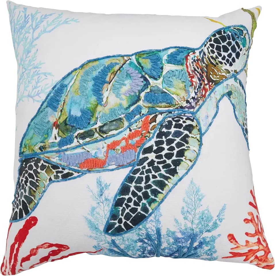 SARO LIFESTYLE Enchantment Collection Sea Turtle Throw Pillow Cover, 20", Multi