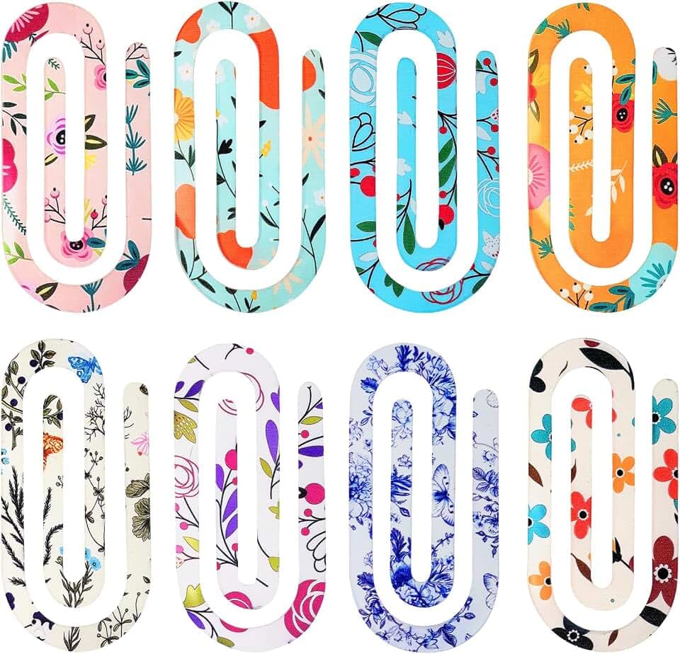 cnomg 24 Pack Floral Acrylic Paperclip Bookmarks Kit for Book Lovers