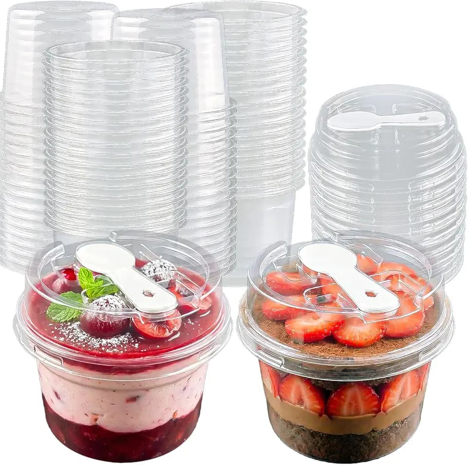 50 Pack 8 oz Plastic Dessert Cups with Lids and Spoons,fruit cups