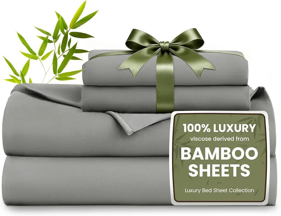 Love's cabin 4 Piece King Size Sheet Set, 100% Rayon Derived from Bamboo, Cooling & Breathable, Soft Silky Deep Pocket up to 16", Hotel Luxury Bedding for Hot Sleepers, Grey