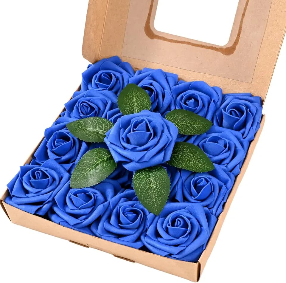 16 Pcs Foam Fake Roses with Stems, Artificial Flowers for Wedding
