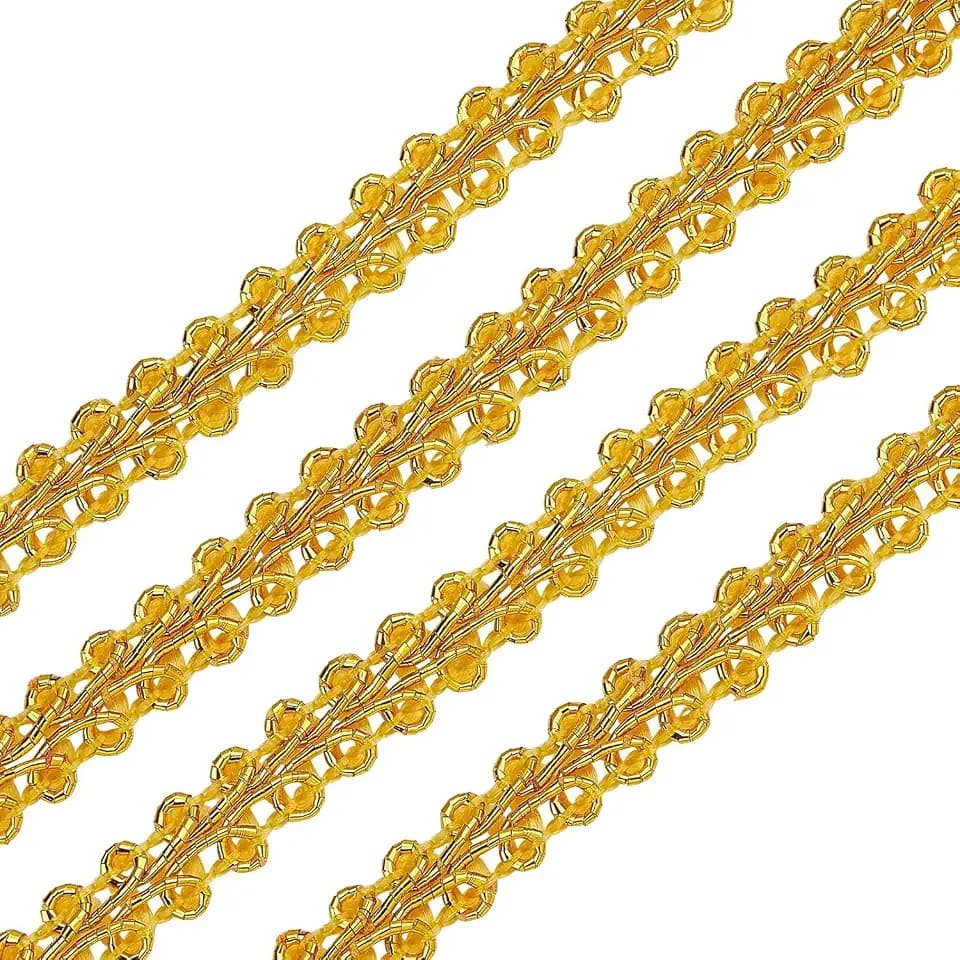 FINGERINSPIRE 14 Yards Metallic Braid Lace Trim, Flower Pattern Gold Centipede Lace Ribbon Decorated Gimp Trim for Wedding Bridal, Costume or Jewelry, Crafts and Sewing 1/4 inch(8mm) x1.3mm