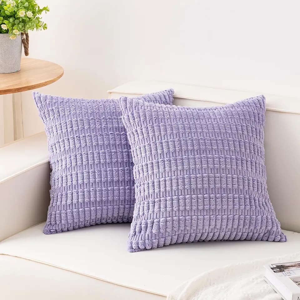 Aegero Pack of 2 Corduroy Decorative Throw Pillow Covers 18x18 Inch, Purple