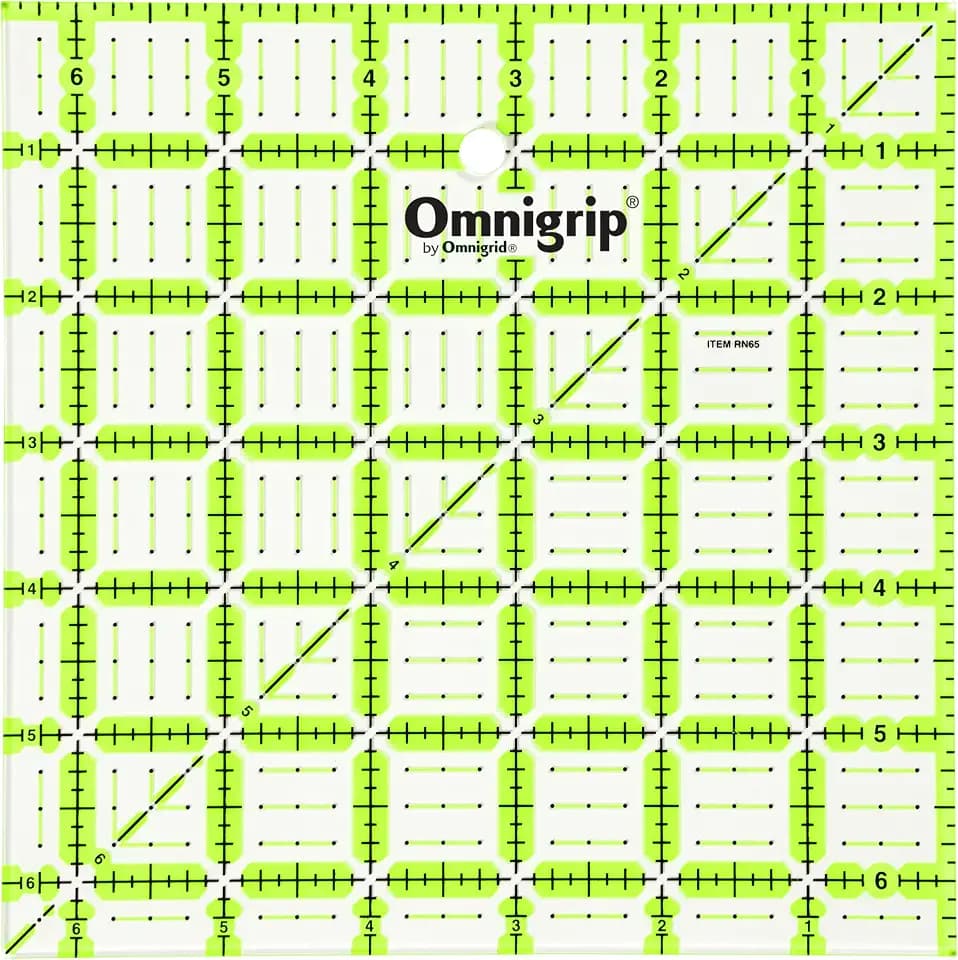 Omnigrip Non-Slip Square Quilting Ruler, Cuts 6-1/2" x 6-1/2" Fabric