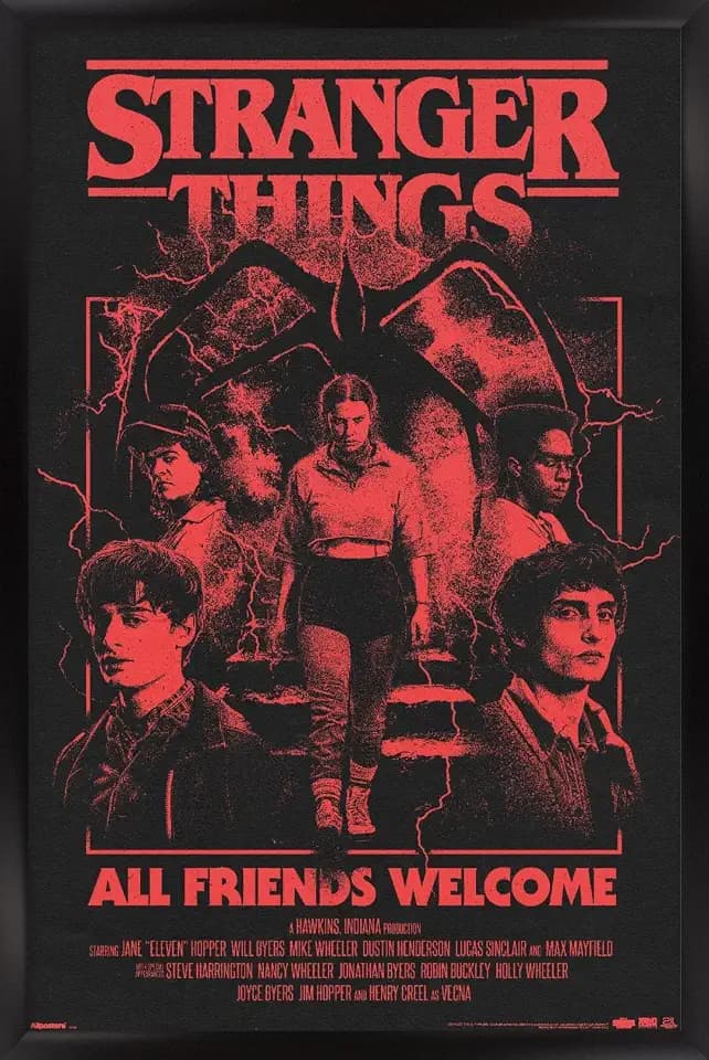 Netflix Stranger Things: Season 5 (2025) - All Friends Welcome Wall Poster, 34L" x 22.4W", Black Framed Version