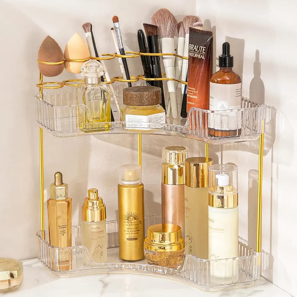 Makeup Organizer 2-Tier Bathroom Counter Organizer with Makeup Brush Holder