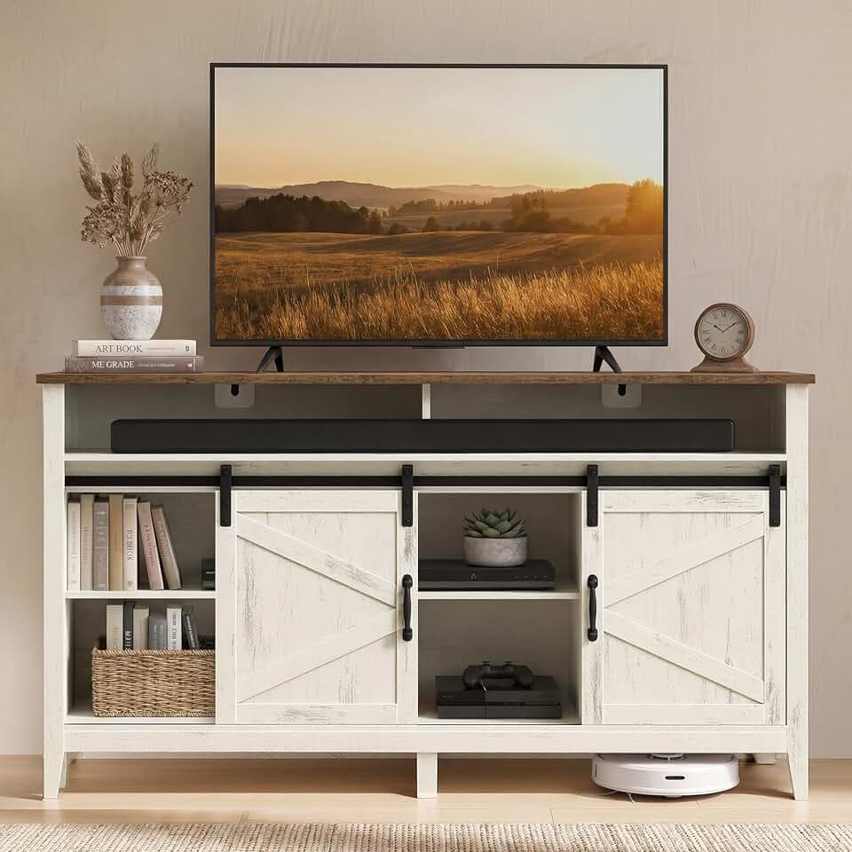 VASAGLE Tall Farmhouse TV Stand, Entertainment Center with Door for 65'' TV
