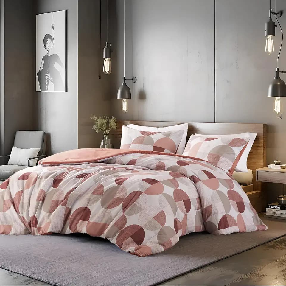 Stylish Three-Tone Printed King Size Comforter Set, 3 Pieces Ultra-Soft Microfiber Bedding Set, Warm and Cozy Comforter for All Seasons, Terracotta Blush