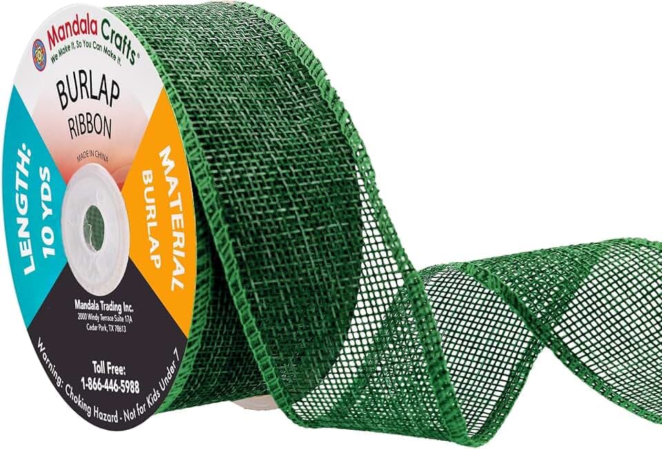 Mandala Crafts 1 1/2 Inch Wide Green Burlap Ribbon for Crafts, 20 Yds