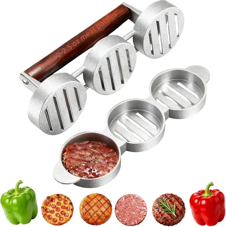 3 Holes Mini Burger Press, Burger Patty Mold,Sausage Patty Maker, Sausage Patty Press, Suitable for Outdoor Activities, Camping, Making Sliders, Small Burgers (Can Press 2-2.5oz Mini Meat Patties)