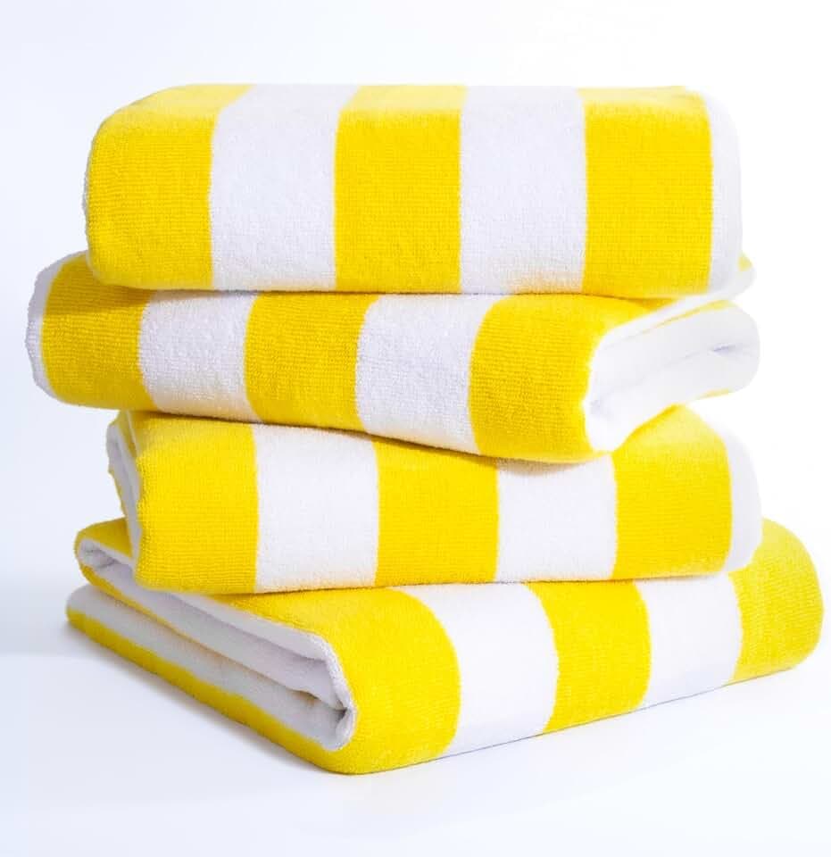 American Soft Linen Cabana Striped Beach Towels, 30x60 inch 4 Piece Oversize Pool Towels, Quick Drying Sand Free Swim Towels, Yellow