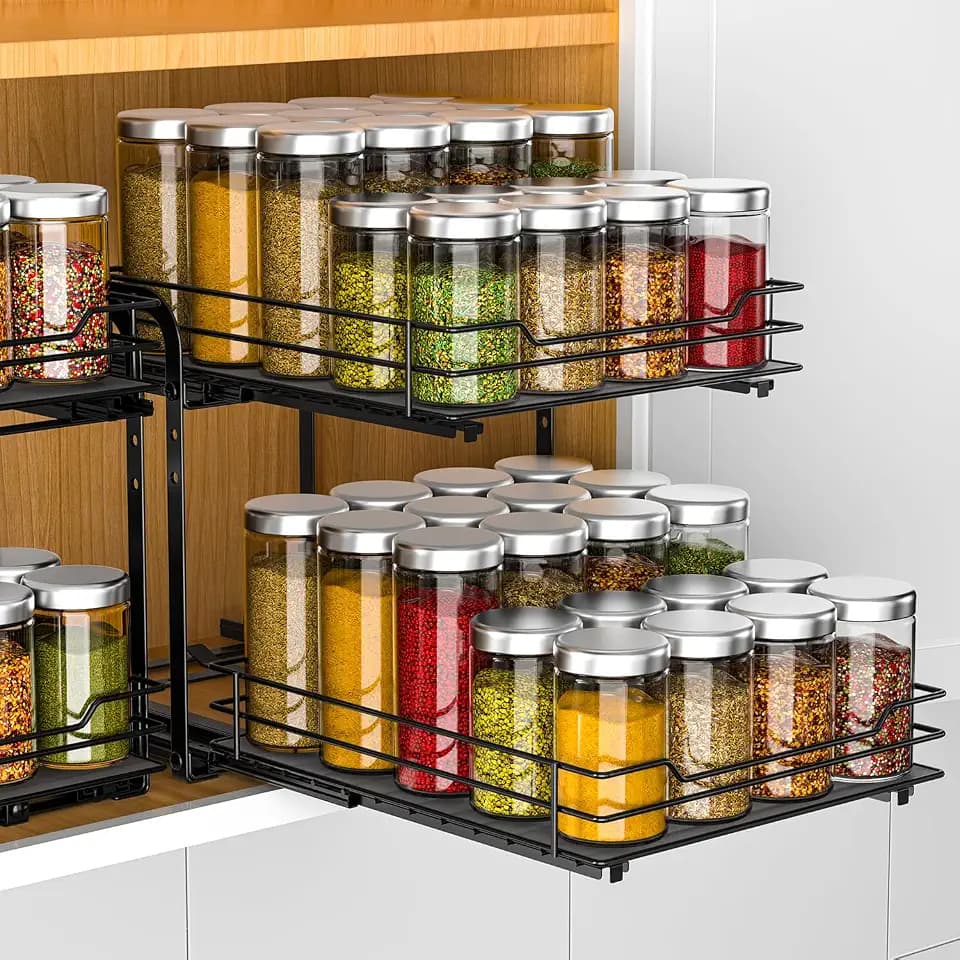 RCHYFEED 2 Tier Pull Out Spice Rack Organizer for Cabinet,9.5" Wx10.5Dx9.5H