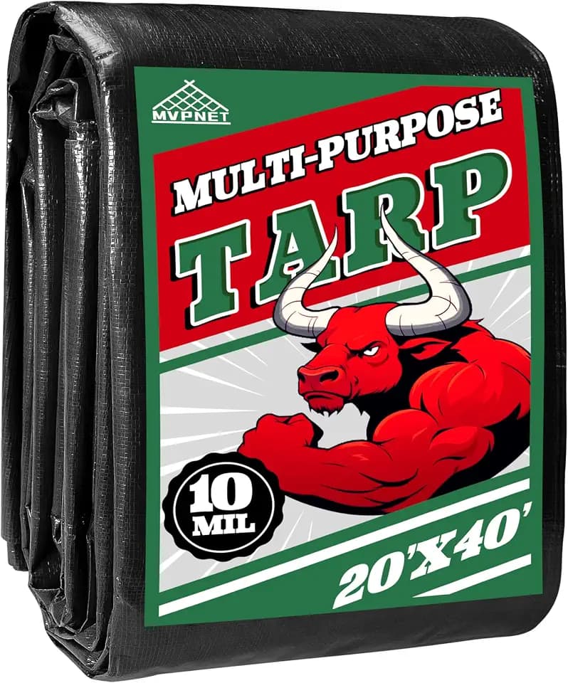 20x40 ft Heavy Duty Tarp 10mil UV Reinforced Grommets Green&Black