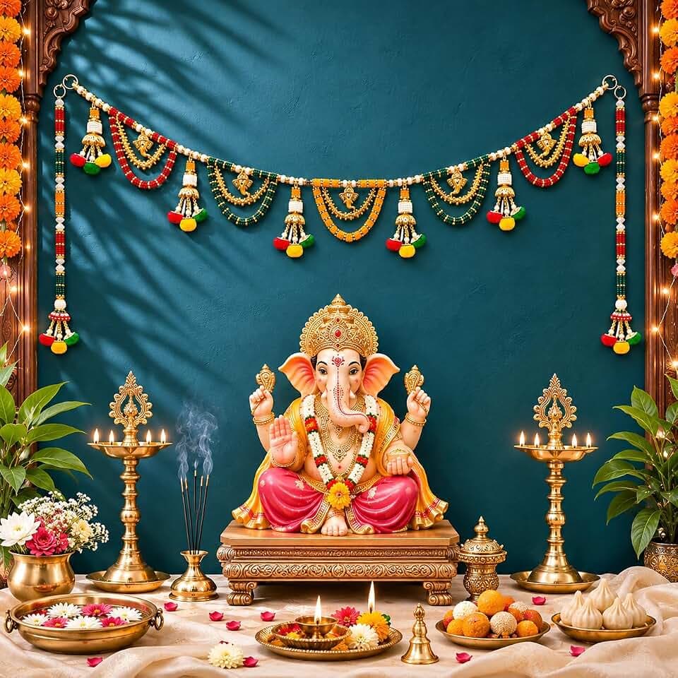 TIED RIBBONS 36 Inch Ganesha Toran for Door with 2 Side Latkans for Entrance, Navratri | Indian Puja Decorations | Wall Hanging Toran Bandhanwar for Ganesh Chaturthi Decoration, Diwali Decorations