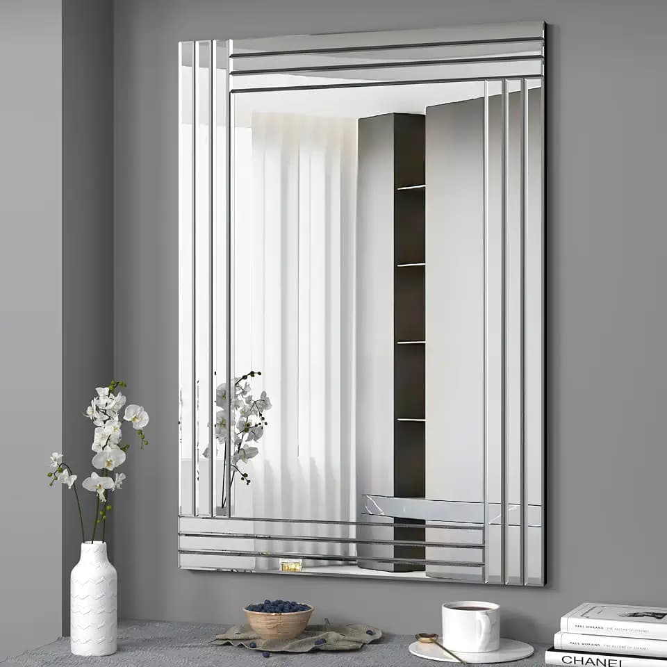 Decorative Wall Mirror 40"x28" Rectangle Silver Wall Mounted Mirror