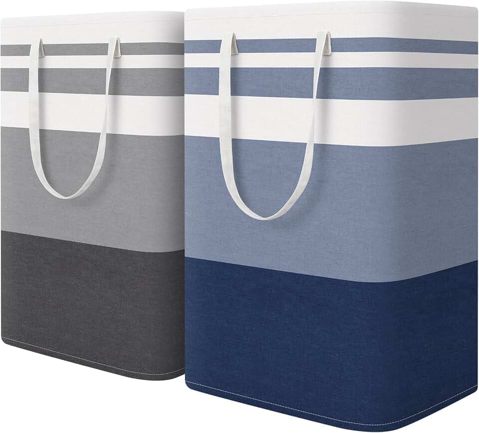 HomeHacks 2 Pack Laundry Baskets, Laundry Hampers Bags (Grey+Blue 75L)
