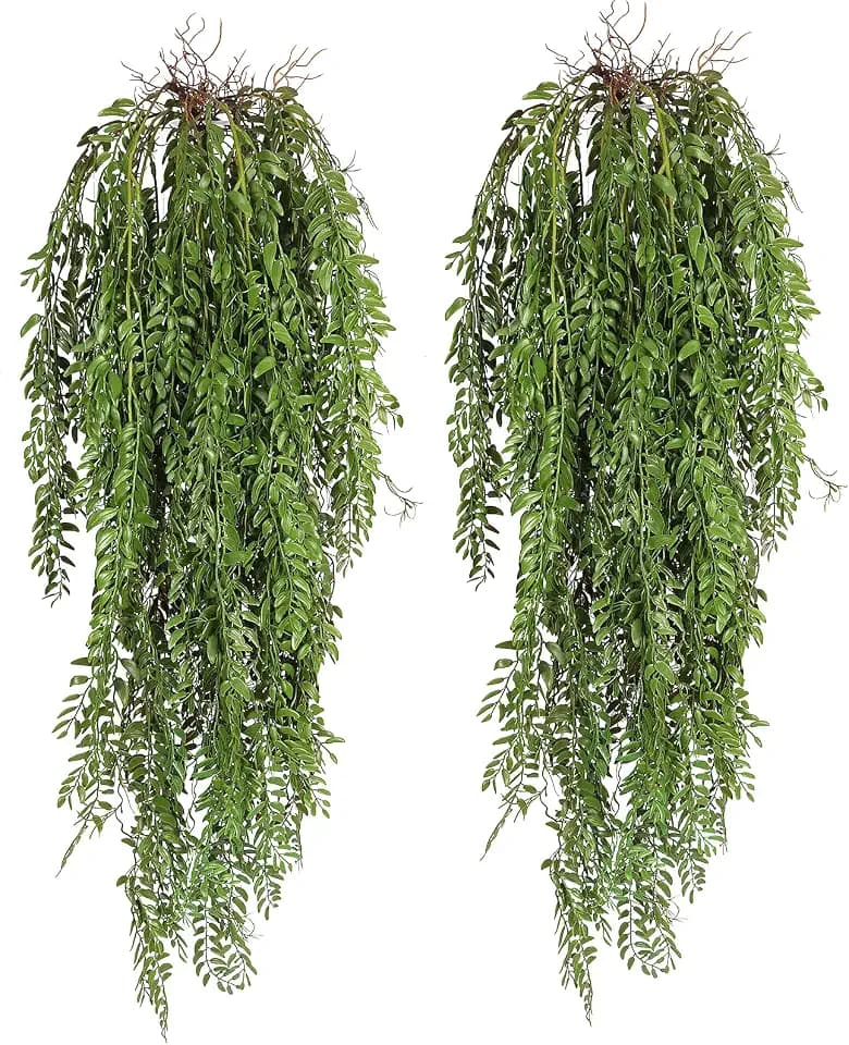 RECUTMS 2Pcs Artificial Hanging Fern Willow Leaves Vines Plants 3.7Ft Green