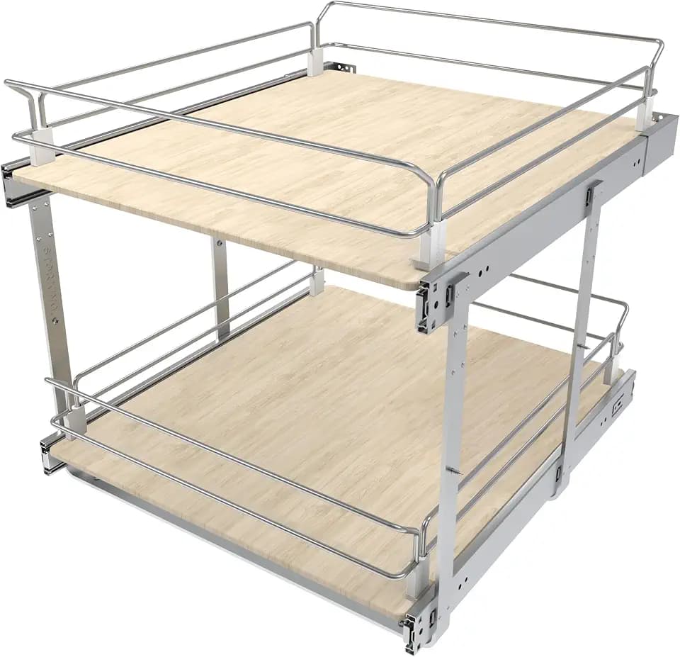 2 Tier Pull Out Cabinet Organizer 20.08" W X 22" D, Wood & Chromed
