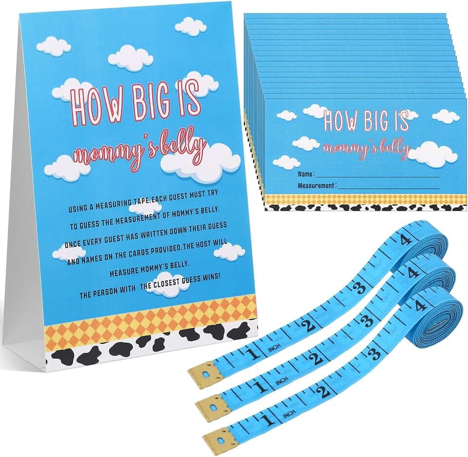 Sinload 54 Pcs Baby Shower Games Blue Sky Belly Measurement Party Set