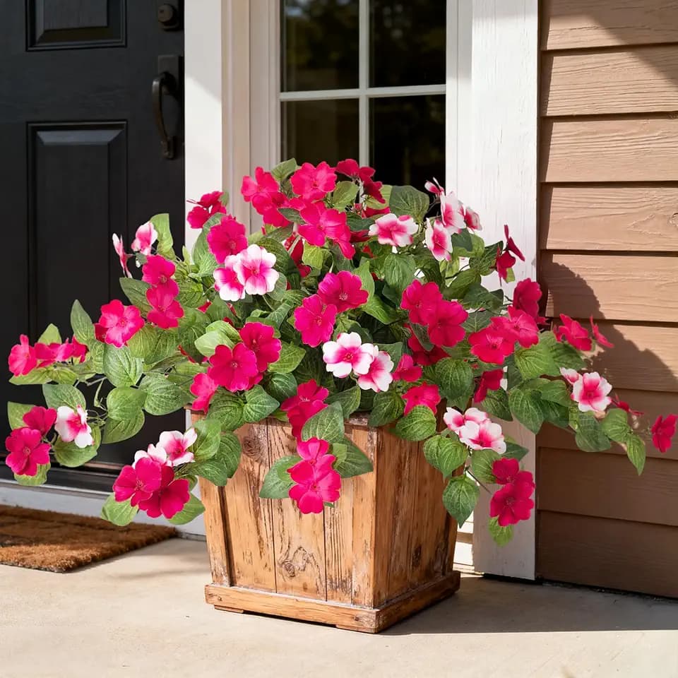 INXUGAO Artificial Fake Flowers for Outdoors Spring Decoration 2 Bundles Faux Flowers Plants for Outdoor Planters UV Resistant Silk Realistic Flowers for Outside Home Garden Front Porch Patio Décor