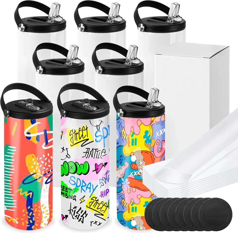 Joyclub 8 Pack Sublimation Water Bottles 20 oz Tumblers Leak-proof