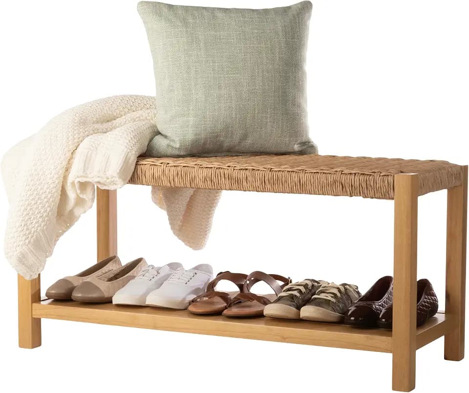 Alaterre Newport Solid Wood Entryway Bench with Shoe Storage, Light