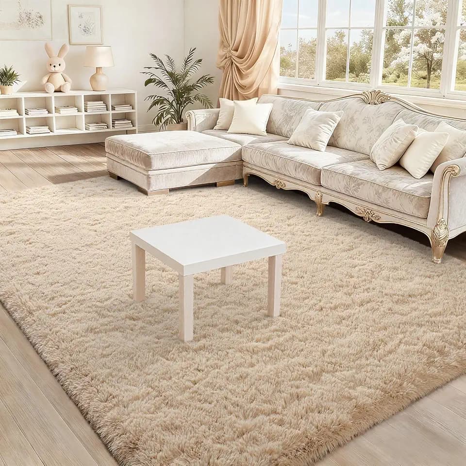 BENRON Fluffy Area Rugs for Living Room Bedroom 5x8 Washable, Light Tan