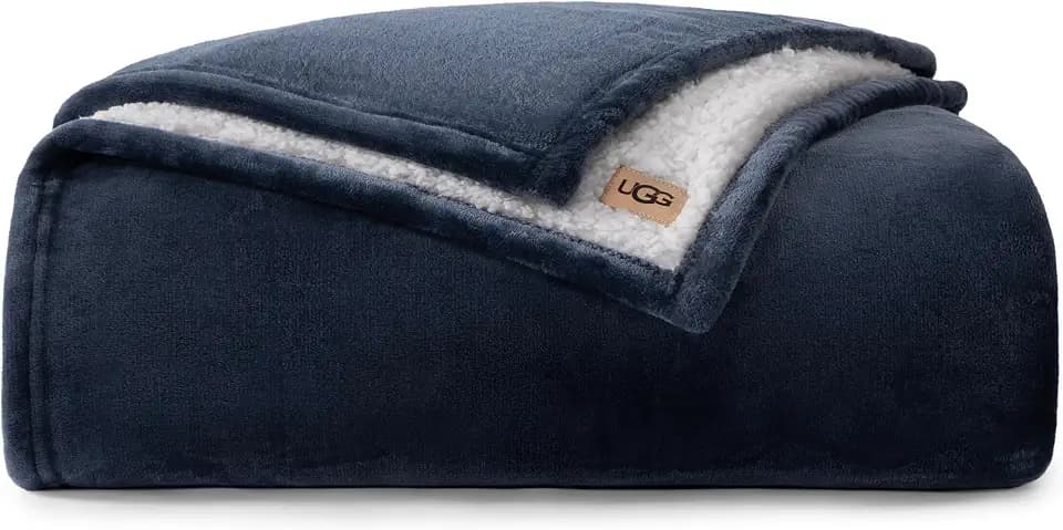 UGG Nita Twin Blanket, Reversible Plush Fleece, 66" x 90", Blue