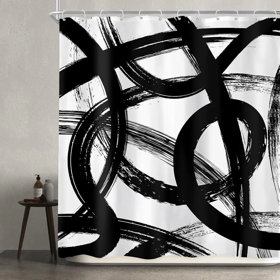 Black White Abstract Modern Graffiti Minimalist Bathroom Shower Curtain Set