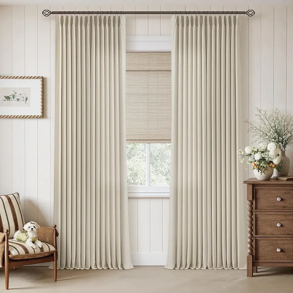 TWODRAPES Oatmeal Pinch Pleated Linen Curtains 108 Inch Length 2 Panels Set