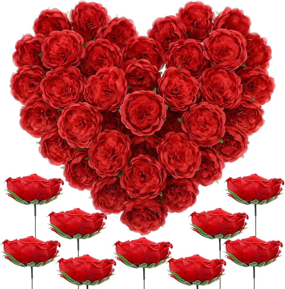 Suncalla 36 Pack Artificial Austin Rose Peonies 4.7 Inch, Burgundy