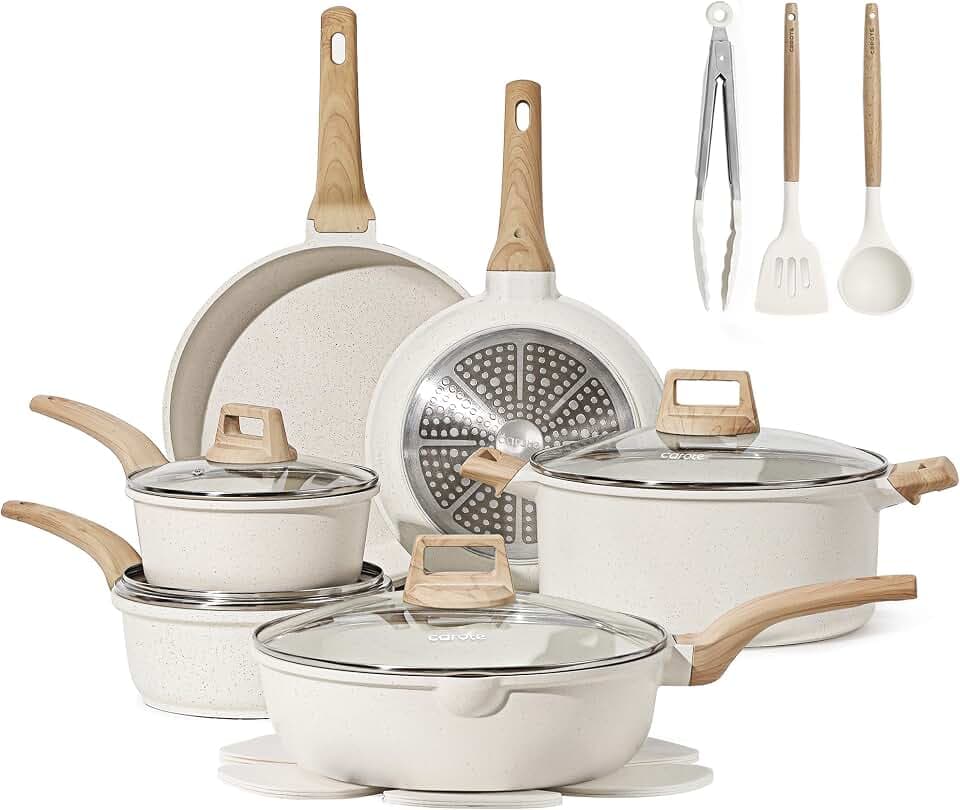 CAROTE 16pcs Nonstick Cookware Sets, Pots and Pans Set
