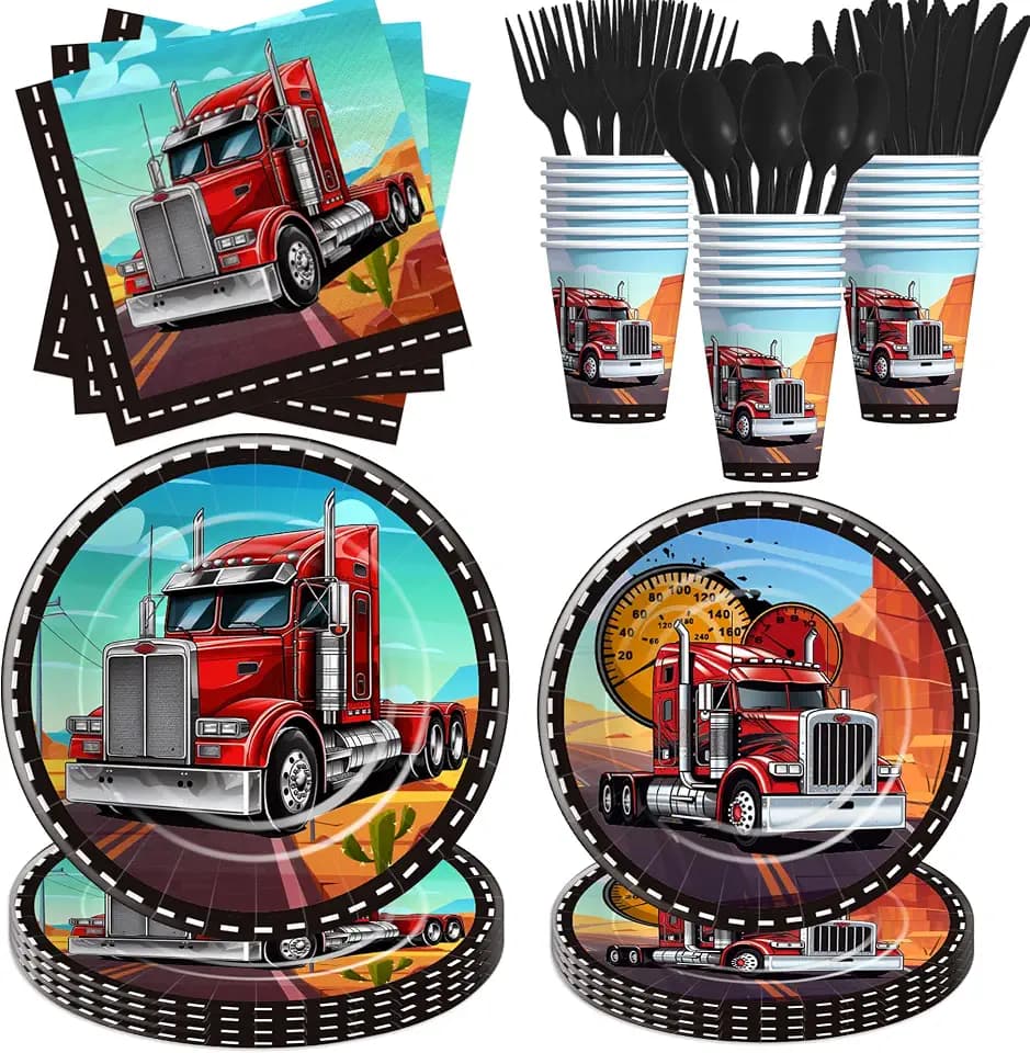 Semi Truck Birthday Party Decorations Tableware for Kids, Serves 24
