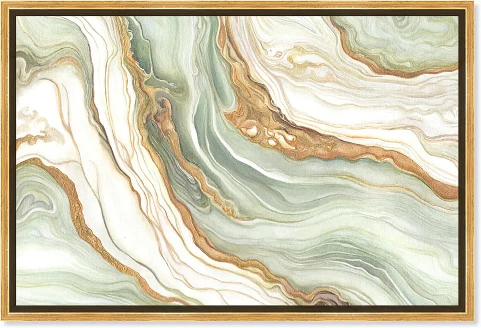 Art Remedy Green And Gold Framed Mineral, Agate & Geode 1 Piece Canvas Wall Art, 55.5" x 37.5", Gold Frame