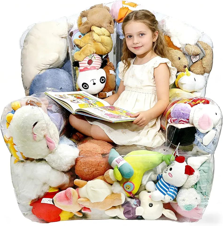 Clear Stuffed Animal Storage Bean Bag Chair Cover for Kids with Zipper