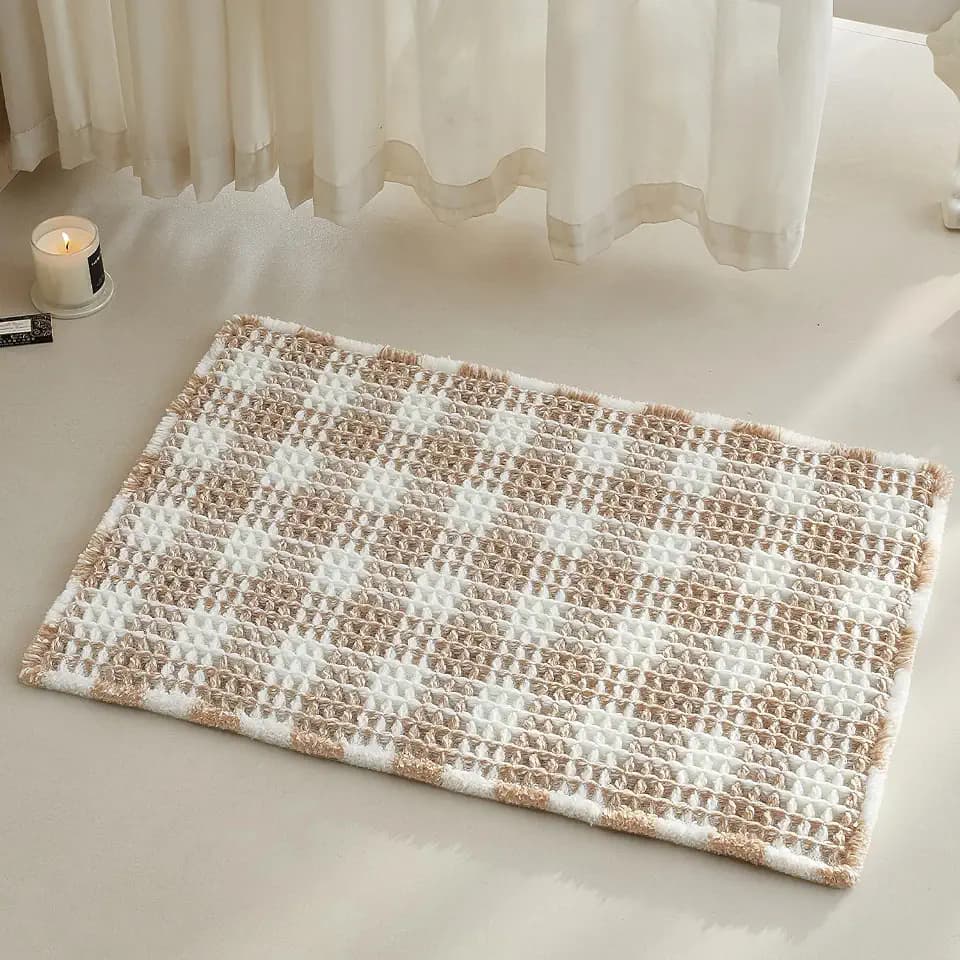 TYUU Waffle Bath Mat, Boho Bathroom Rugs Non Slip, 30x20 Khaki & White
