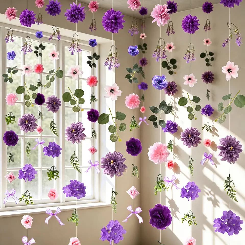 Livole 6Pcs 36Ft Wildflower Garland with Bow Hanging Flower Wall Backdrop