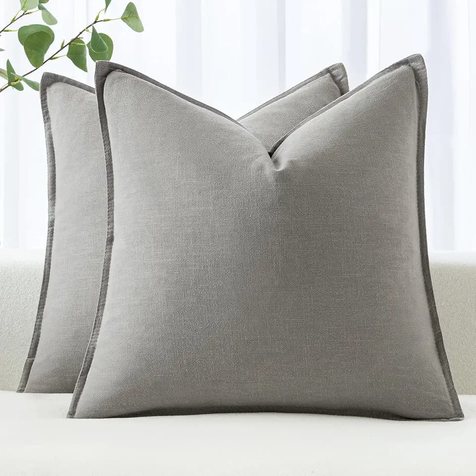MIULEE Decorative Linen Euro Sham Pillow Covers 24x24 Light Gray