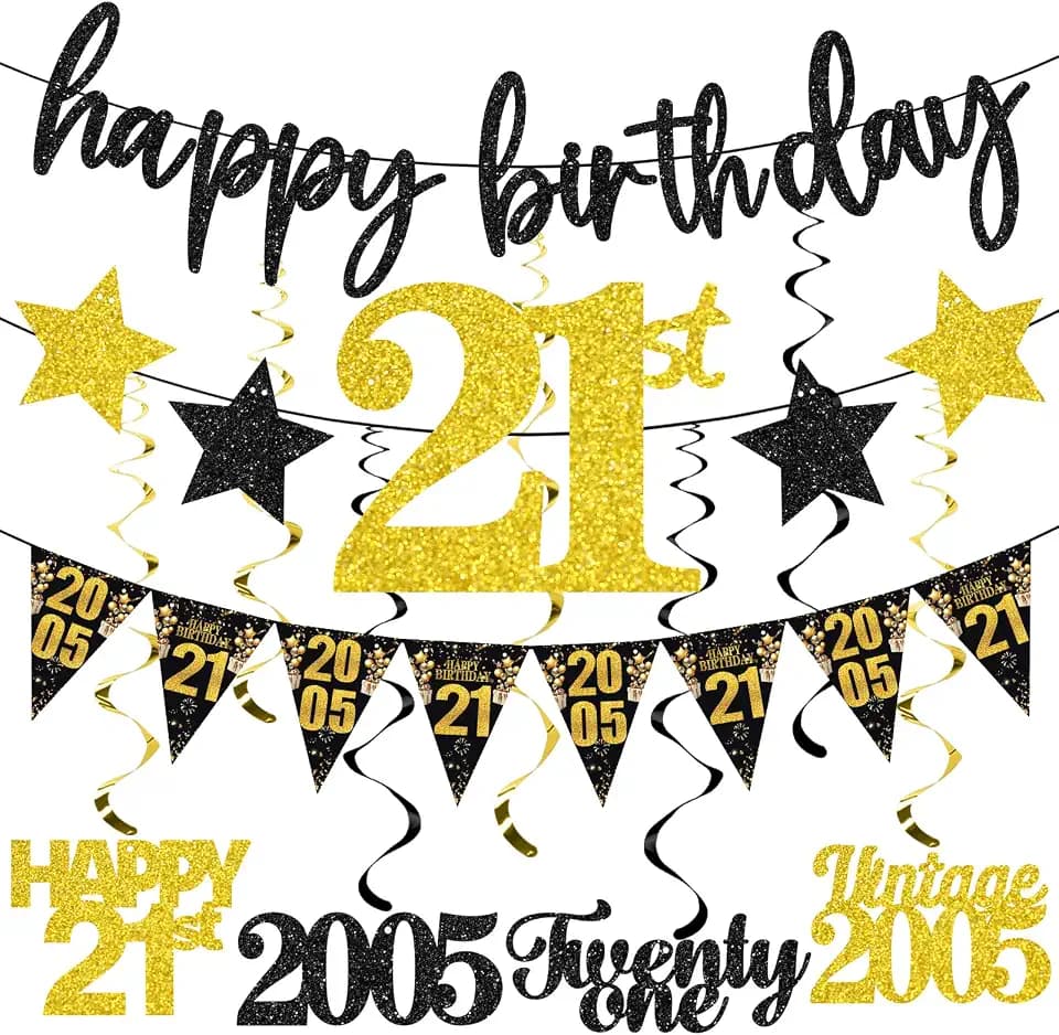 Guiruiy 21st Birthday Decorations Vintage 2005 Banner Swirl for Him Her