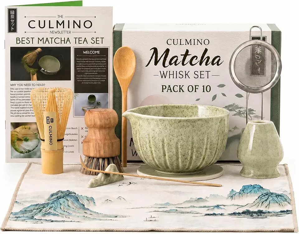 Matcha Set Kit - Ceramic Matcha kit Set 10pcs - 450ml Matcha Bowl and Whisk