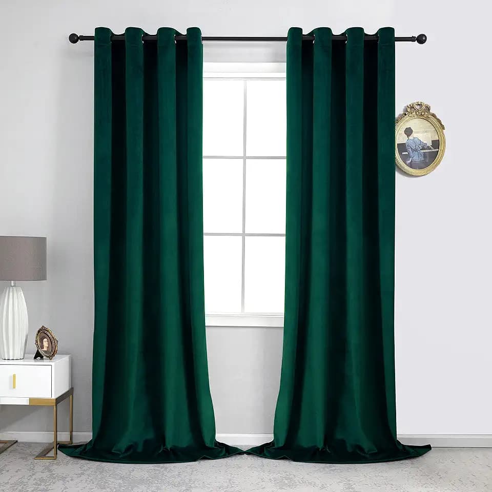 VANASEE Blackout Velvet Curtains 96 inches Long - Room Darkening Drapes for Bedroom Window Treatment for Living Room with Grommet, 2 Panels(W52 x L96 Inch, Dark Green)